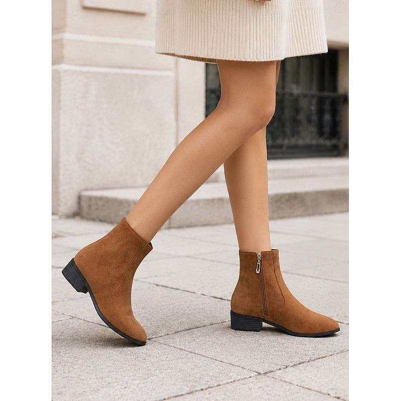 Women's Understated Side-Zip Ankle Boots with Gentle Block Heel