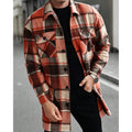 Women's Lapel Collar Check Overshirt with Utility Pockets - Orange