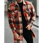 Women's Lapel Collar Check Overshirt with Utility Pockets - Orange