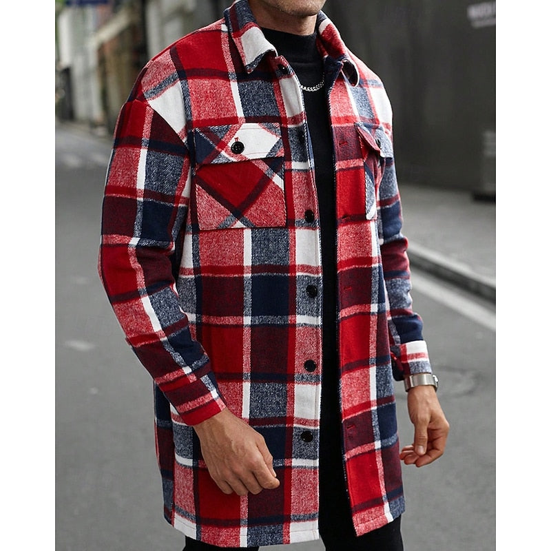 Women's Lapel Collar Check Overshirt with Utility Pockets