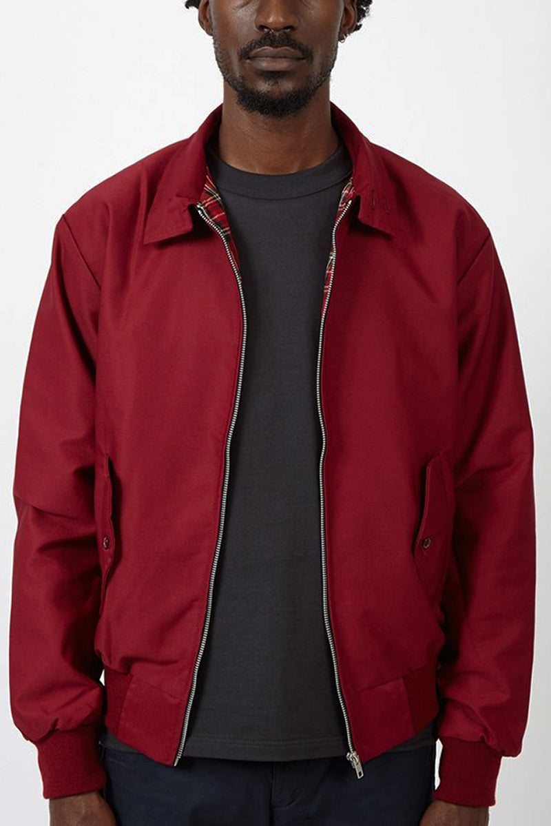 Men's Tartan Lined Harrington Jacket Ribbed Cuffs Hem – Wine Red