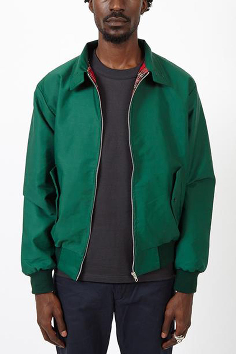 Men's Tartan Lined Harrington Jacket Ribbed Cuffs Hem – Dark Green