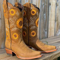 Women's Stacked Heel Western Boots with Vintage Embroidery – Khaki