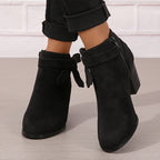 Women's Pointed-Toe Chelsea Boots with Block Heel and Bow