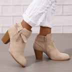 Women's Pointed-Toe Chelsea Boots with Block Heel and Bow