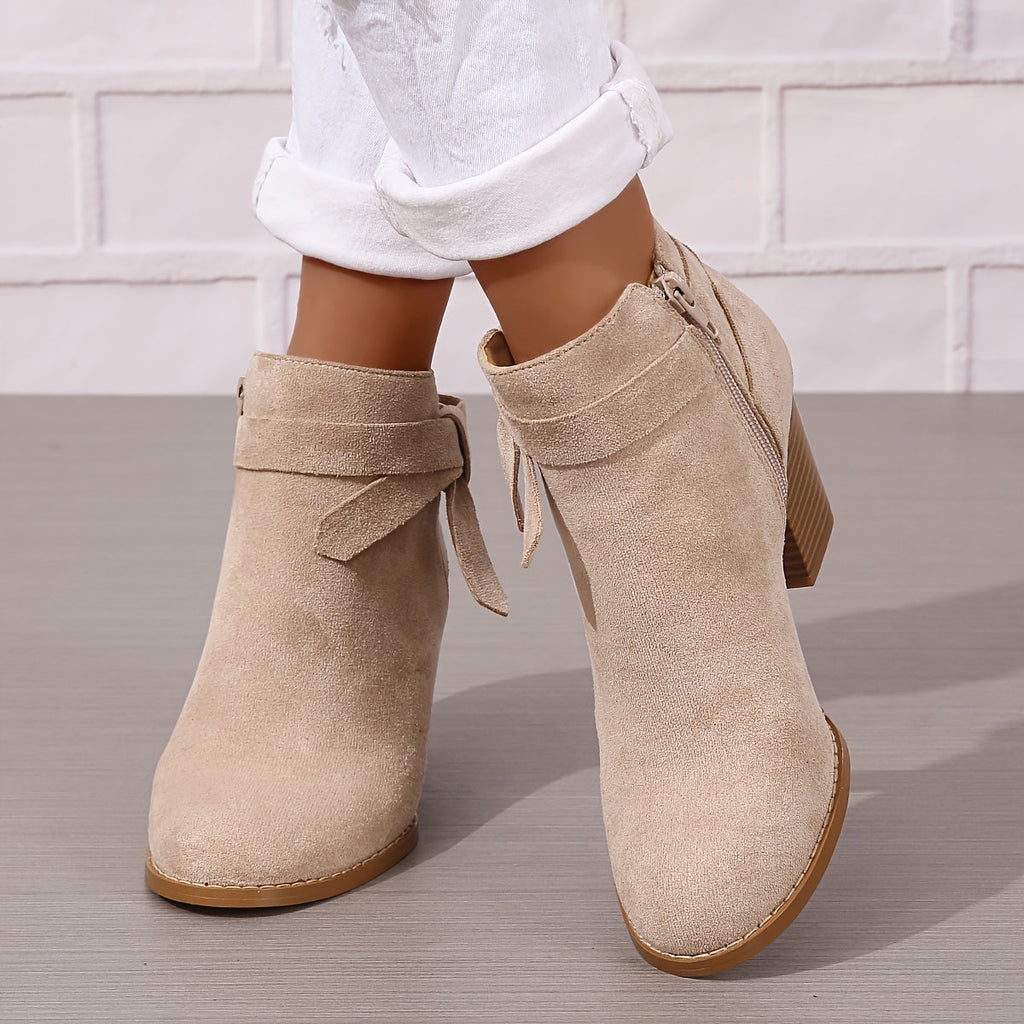 Women's Pointed-Toe Chelsea Boots with Block Heel and Bow