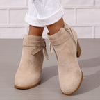 Women's Pointed-Toe Chelsea Boots with Block Heel and Bow