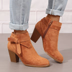 Women's Pointed-Toe Chelsea Boots with Block Heel and Bow