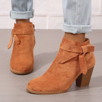 Women's Pointed-Toe Chelsea Boots with Block Heel and Bow