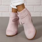 Women's Pointed-Toe Chelsea Boots with Block Heel and Bow