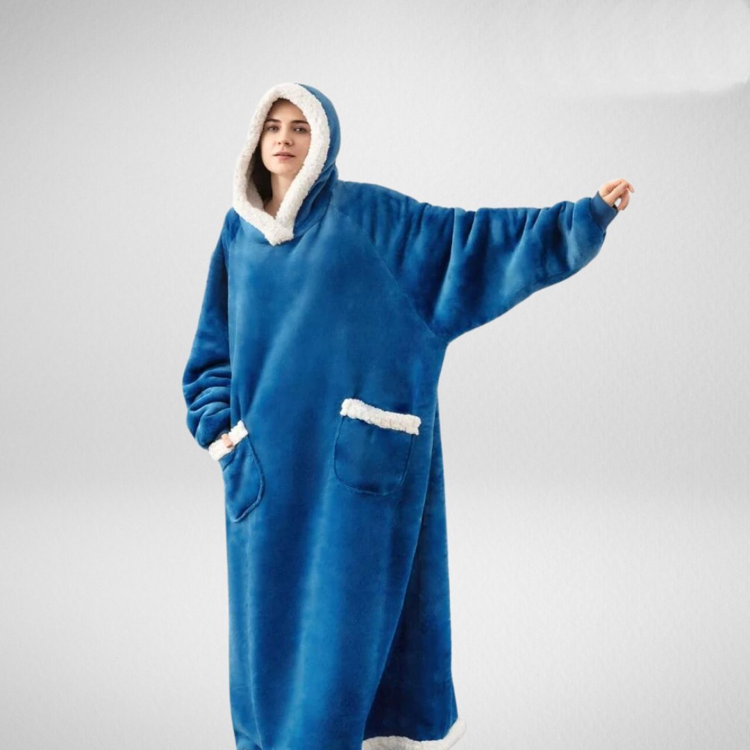Women's Oversized Wearable Blanket Hoodie with Front Pockets – Blue