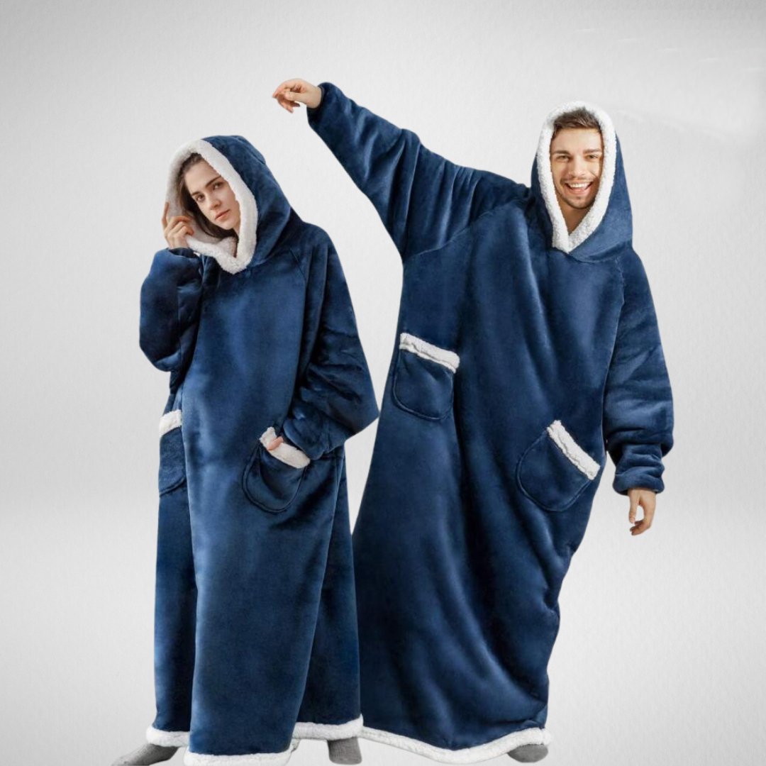 Women's Oversized Wearable Blanket Hoodie with Front Pockets – Dark Blue