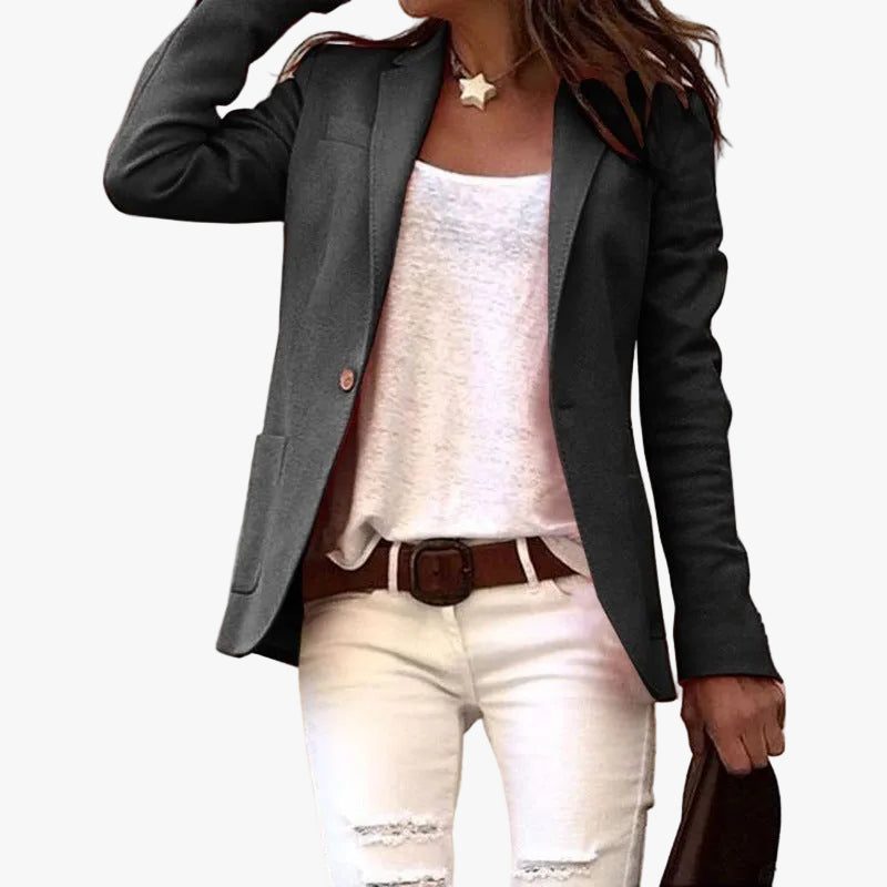 Women's One-Button Tailored Work Blazer - Black