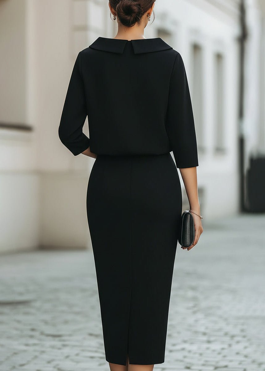 Women's Boat Neck Crepe Top and Midi Skirt Two-Piece Set