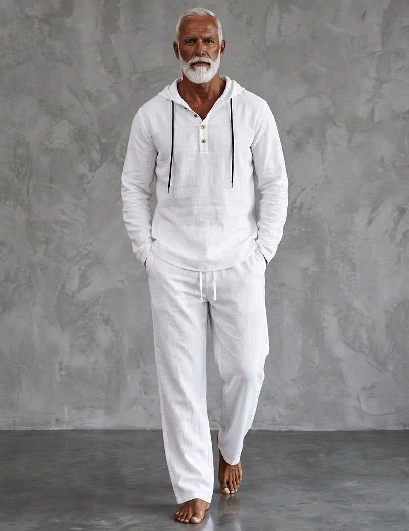 Men's Hooded Henley Lounge Set with Drawstring Trousers