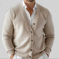 Men's Lightweight Buttoned Knit Cardigan with V-Neck - Beige