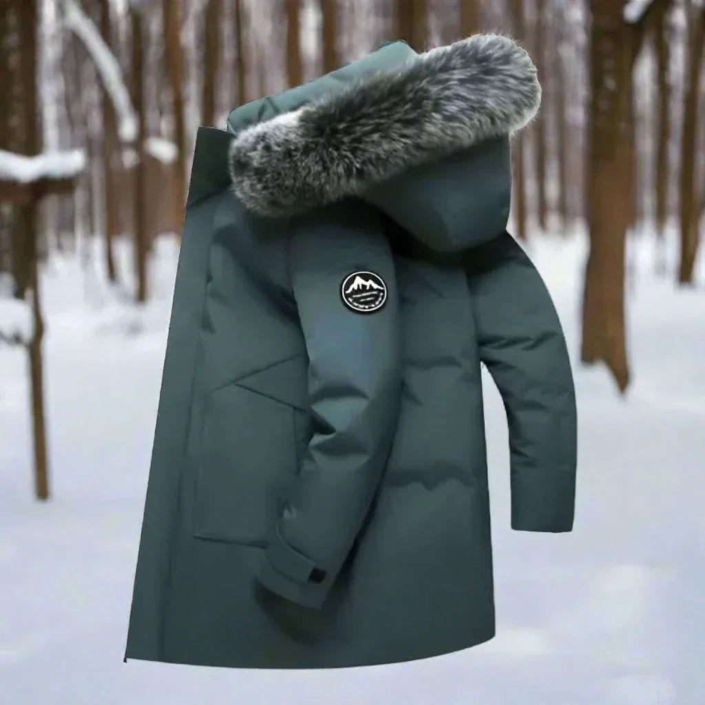 Men's Longline Hooded Parka Water Repellent Winter Coat – Blue Green
