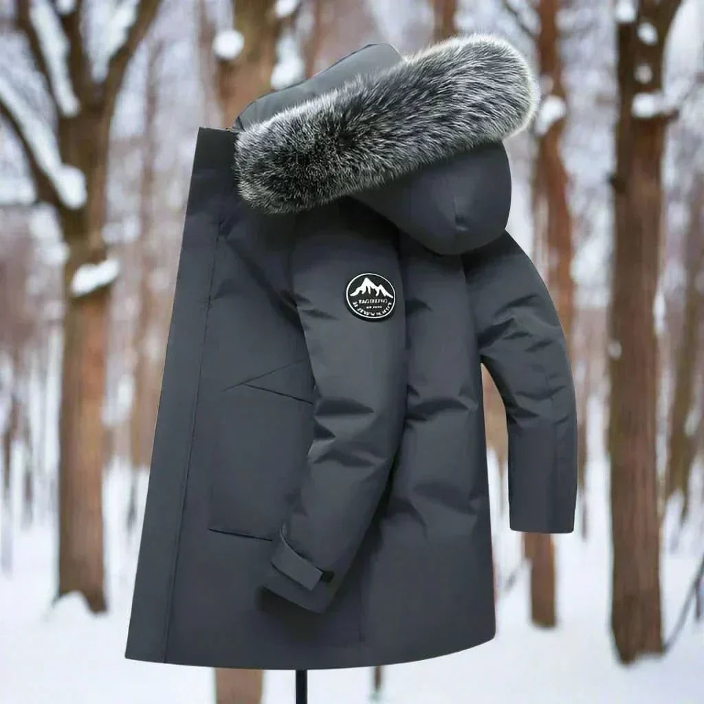 Men's Longline Hooded Parka Water Repellent Winter Coat – Dark Grey