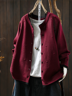 Women's Relaxed Fit Chunky Textured Button Cardigan – Wine Red