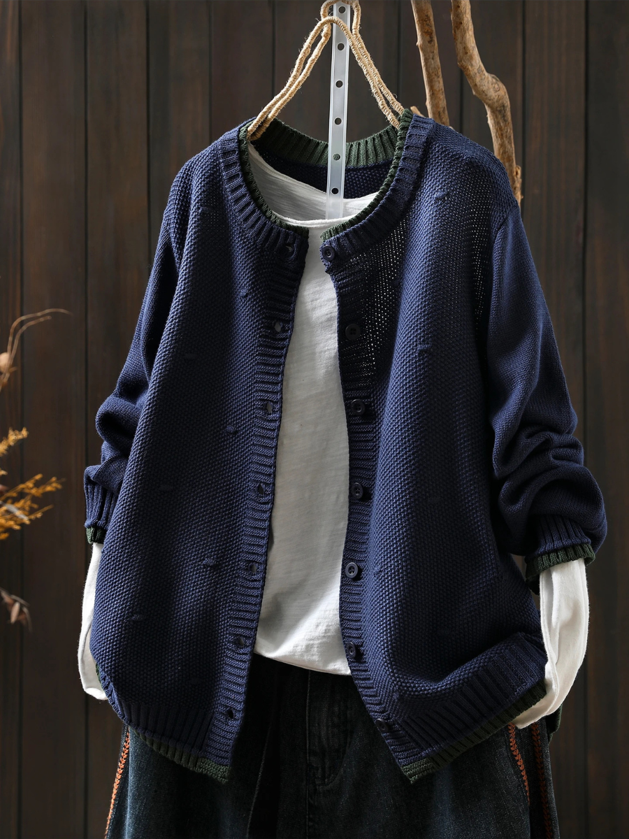 Women's Relaxed Fit Chunky Textured Button Cardigan – Blue