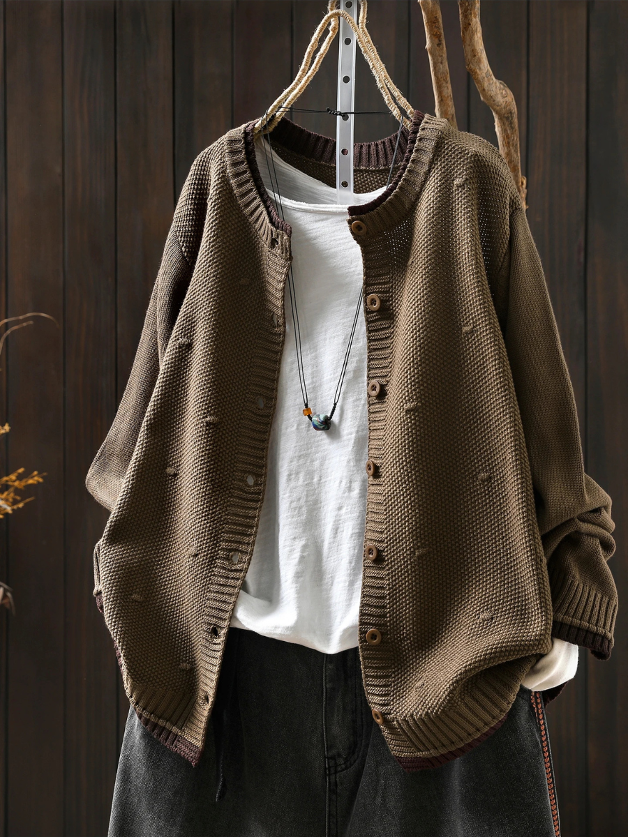 Women's Relaxed Fit Chunky Textured Button Cardigan – Sand