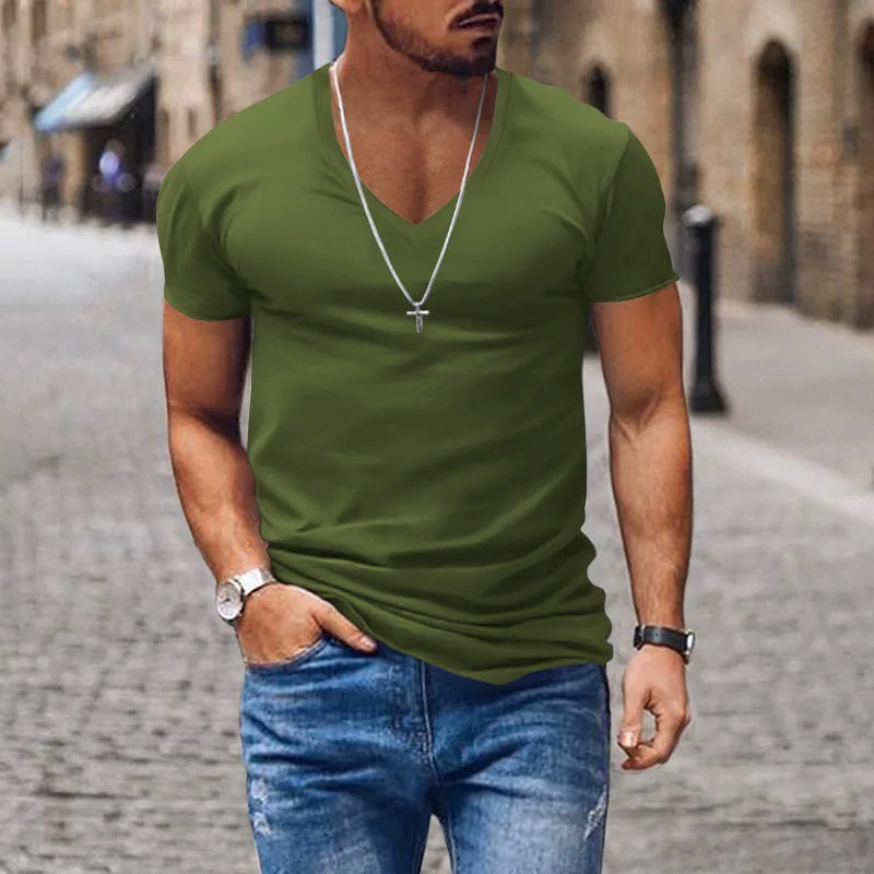 Men's Deep V-Neck Fitted Short-Sleeve T-Shirt