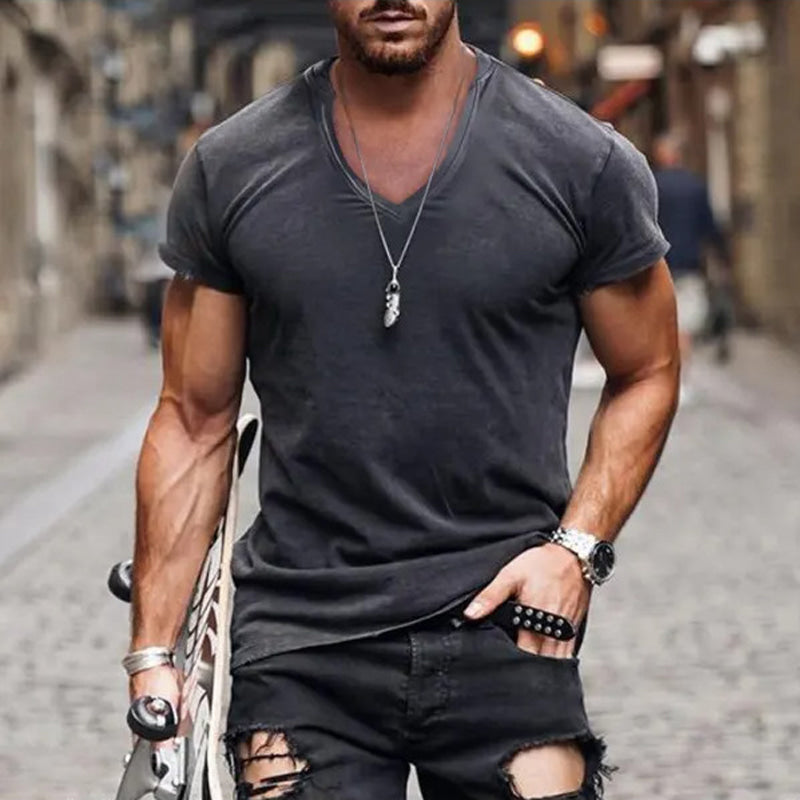 Men's Deep V-Neck Fitted Short-Sleeve T-Shirt