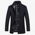 Men's Padded Wool Overcoat with Mandarin Collar - Navy Blue