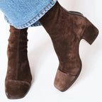 Women's Suede Ankle Boots with Leopard Toe Cap and Block Heel