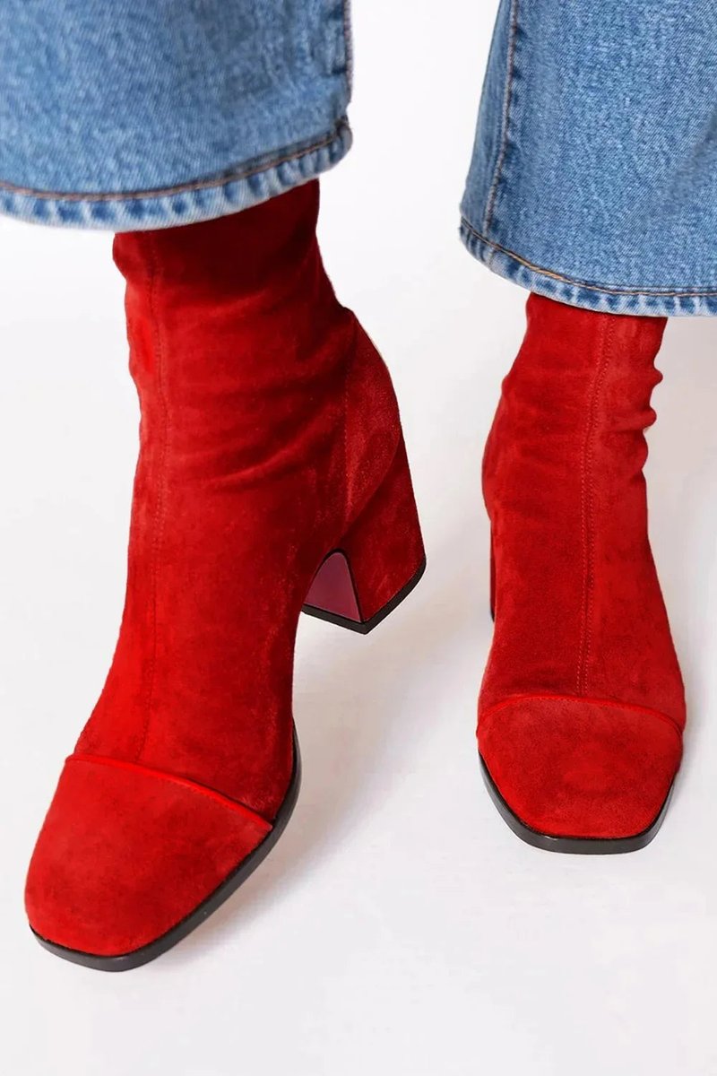 Women's Suede Ankle Boots with Leopard Toe Cap and Block Heel