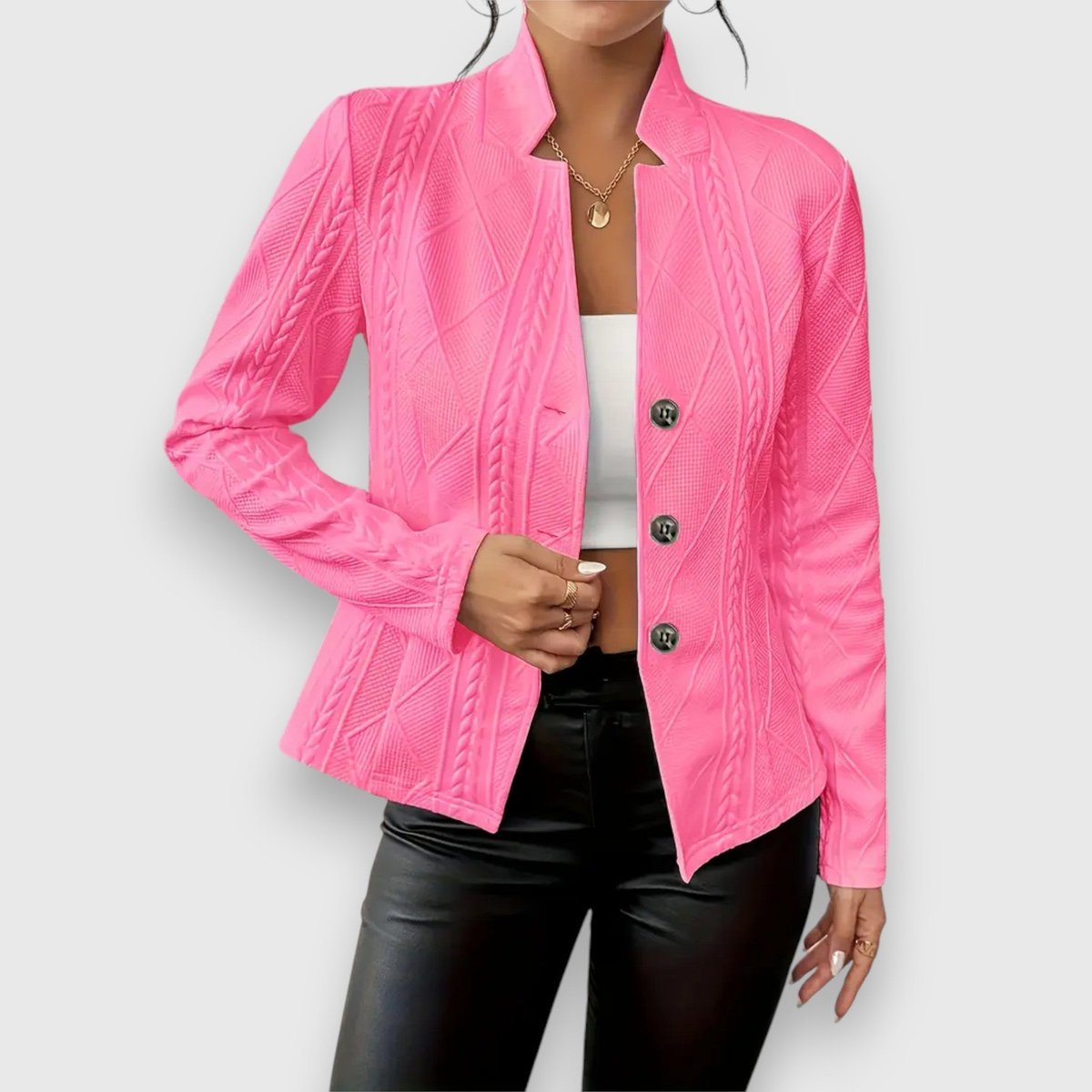 Women's Slim Cable-Knit Mock-Neck Jumper for Layering – Pink