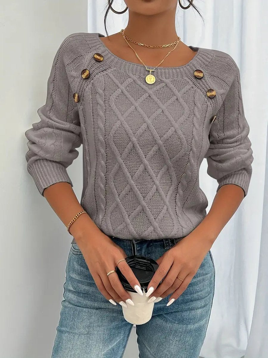 Women's Raglan Sleeve Knit Jumper with Shoulder Buttons – Dusty Rose Brown