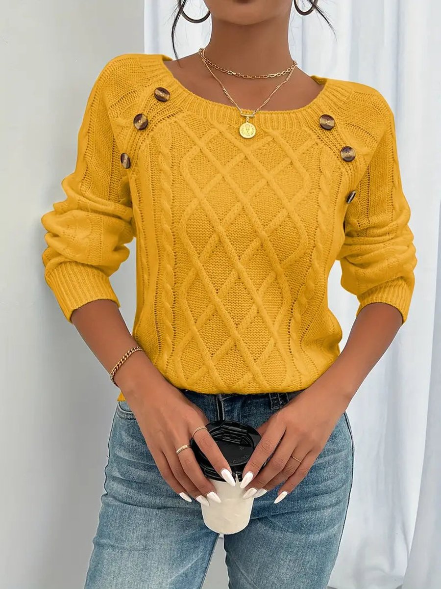 Women's Raglan Sleeve Knit Jumper with Shoulder Buttons – Golden