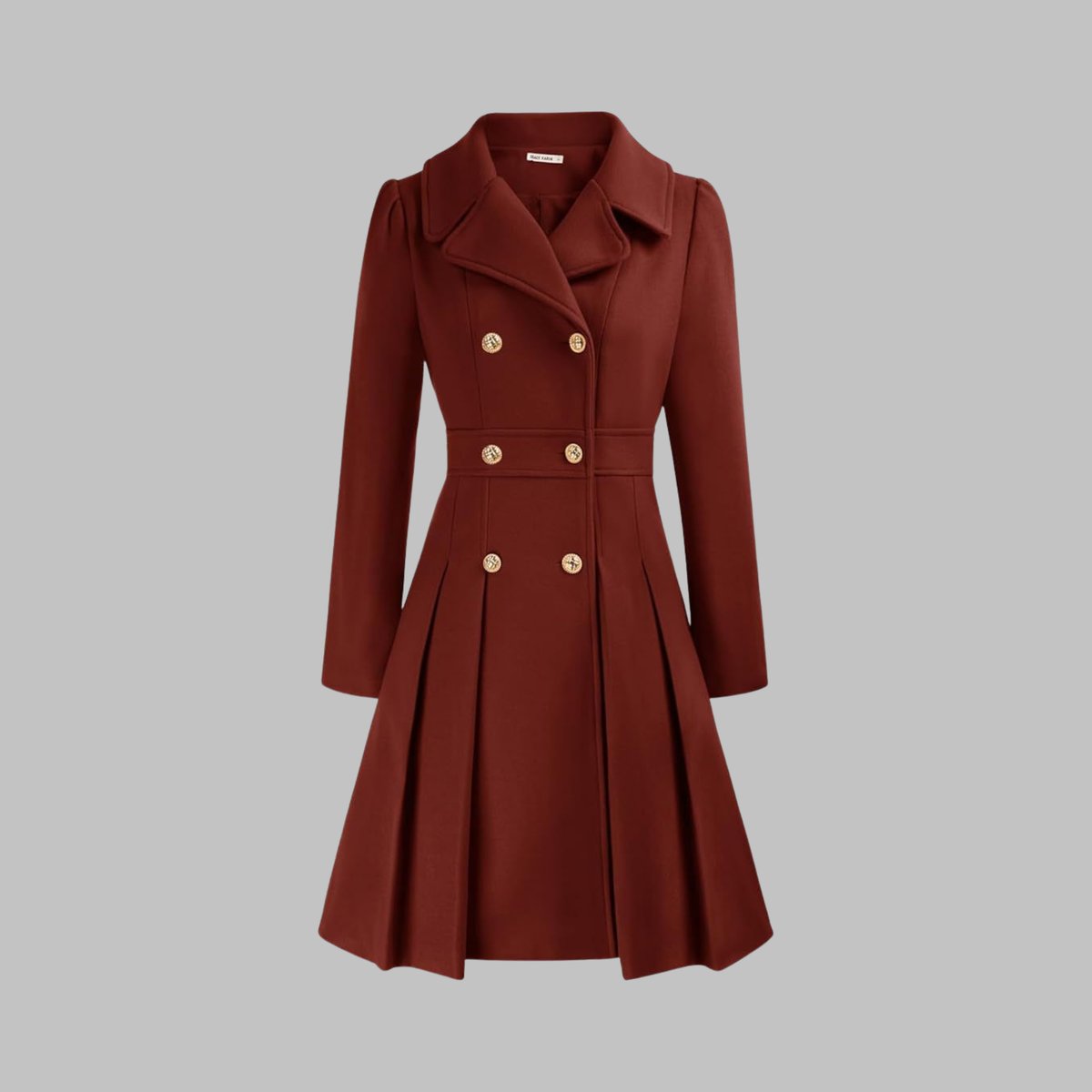 Women's A-Line Overcoat Pleated Hem Double Breasted Buttons