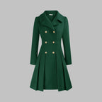 Women's A-Line Overcoat Pleated Hem Double Breasted Buttons