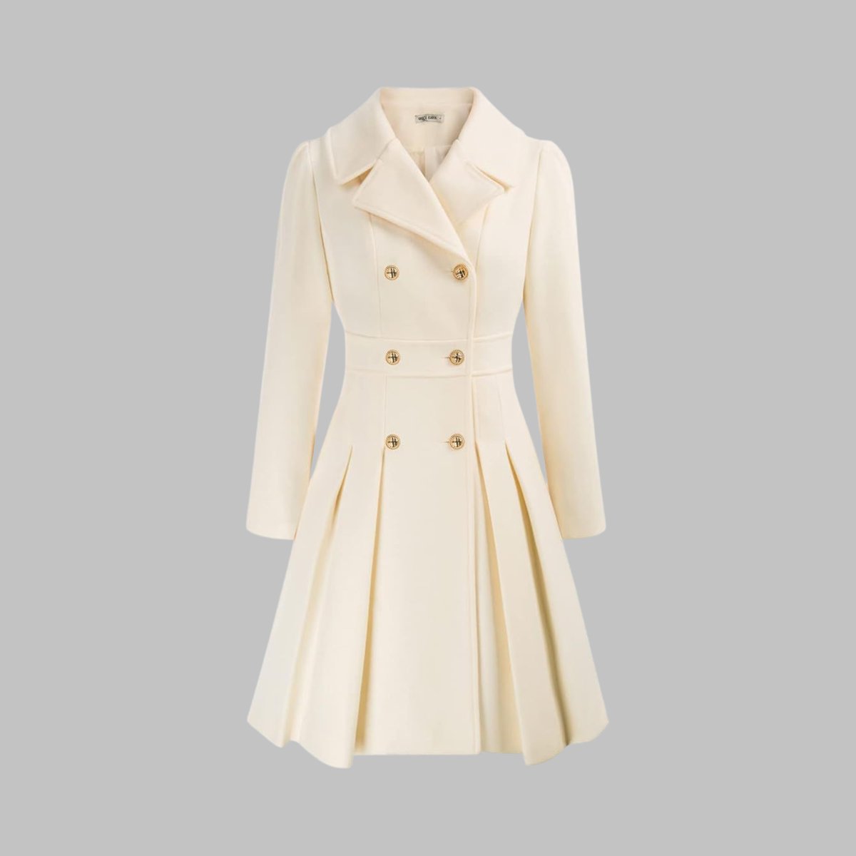 Women's A-Line Overcoat Pleated Hem Double Breasted Buttons – White
