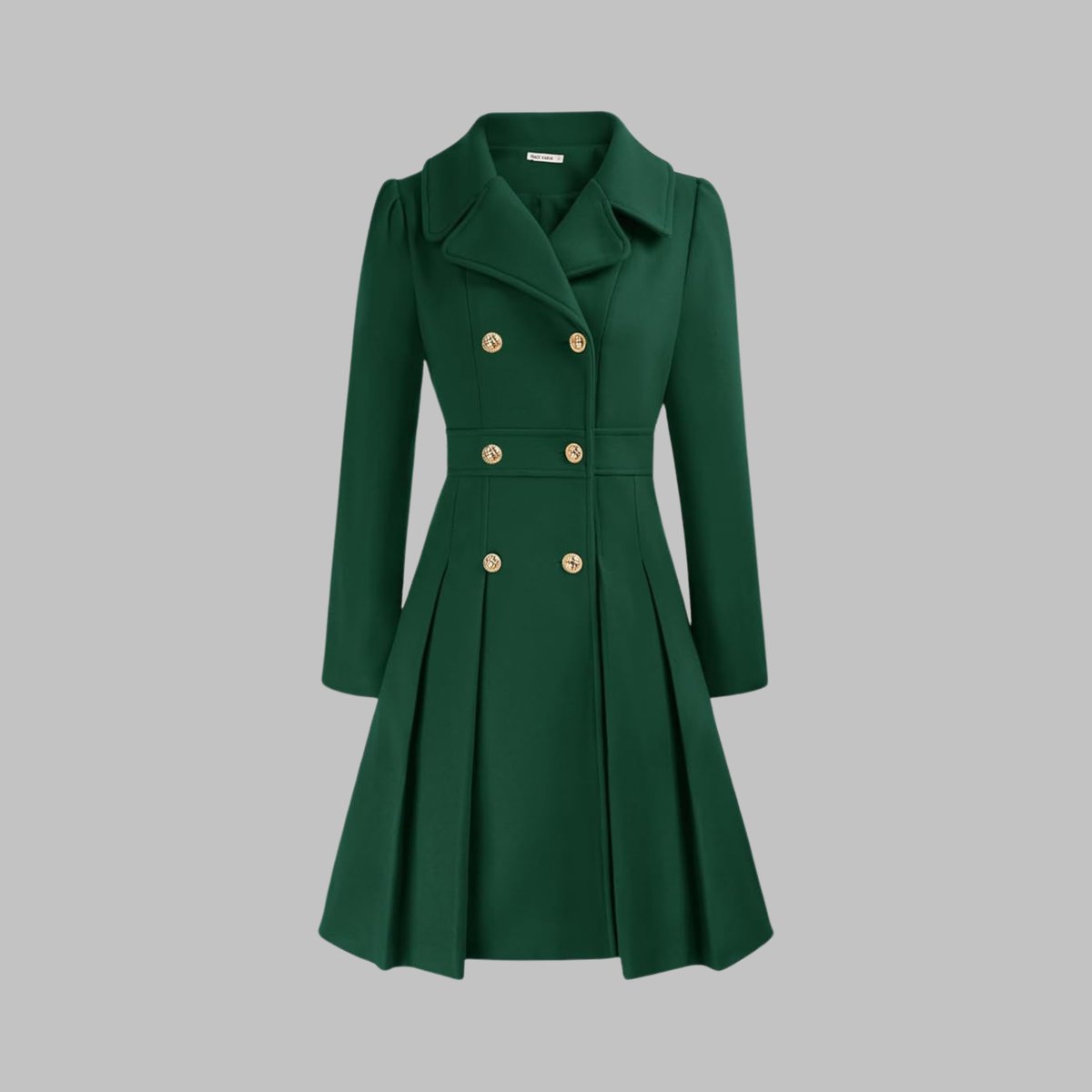 Women's A-Line Overcoat Pleated Hem Double Breasted Buttons – Dark Green