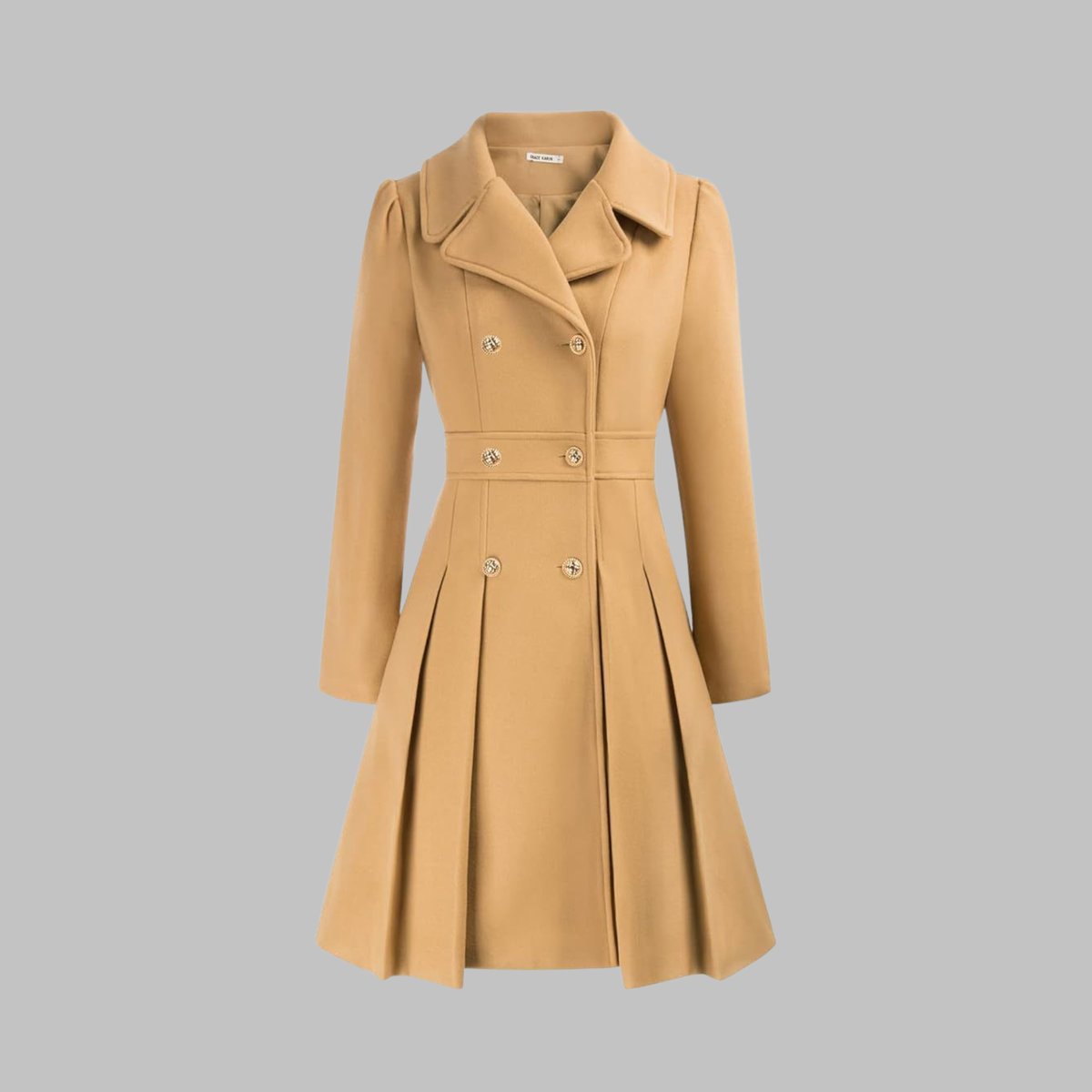 Women's A-Line Overcoat Pleated Hem Double Breasted Buttons – Teal