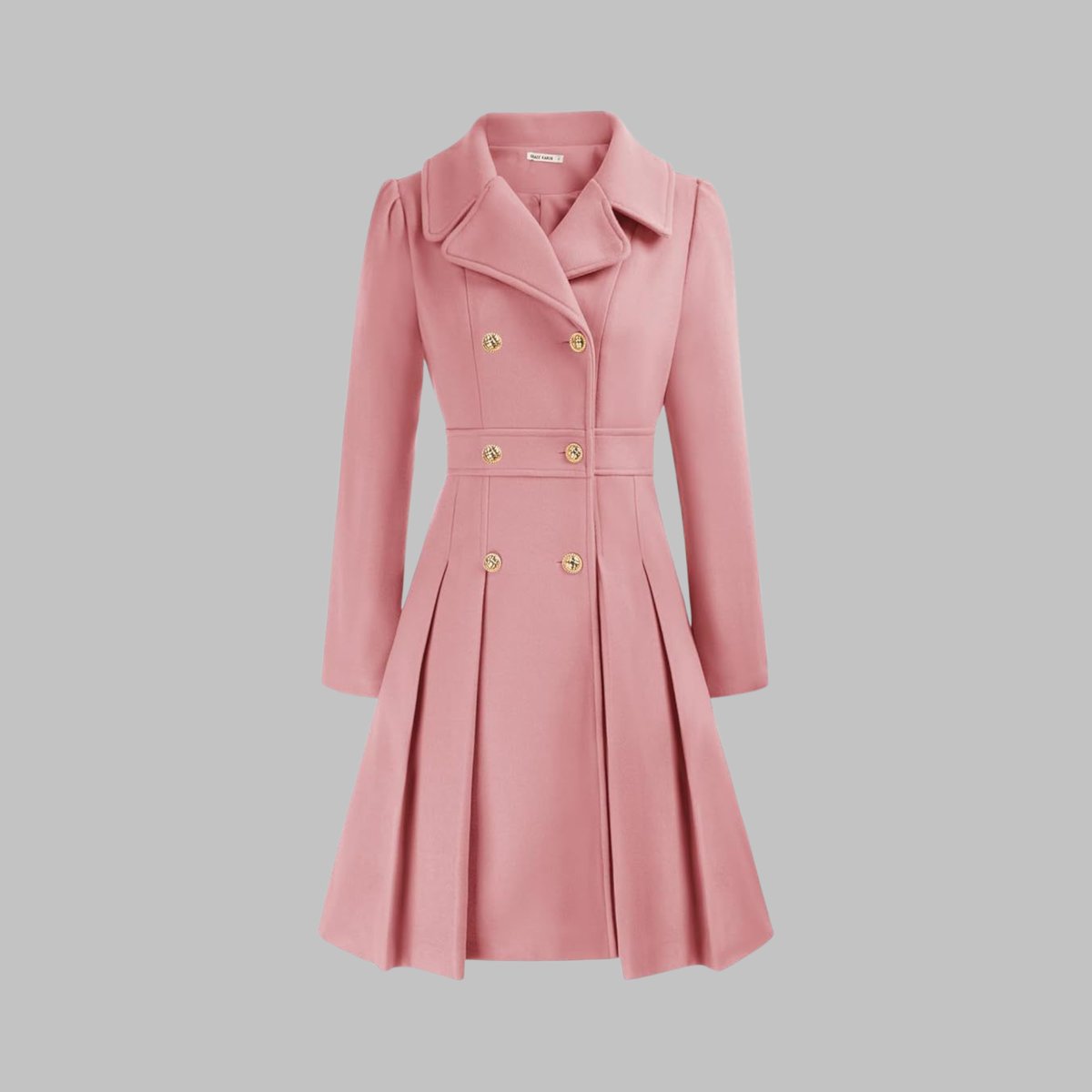 Women's A-Line Overcoat Pleated Hem Double Breasted Buttons – Pink