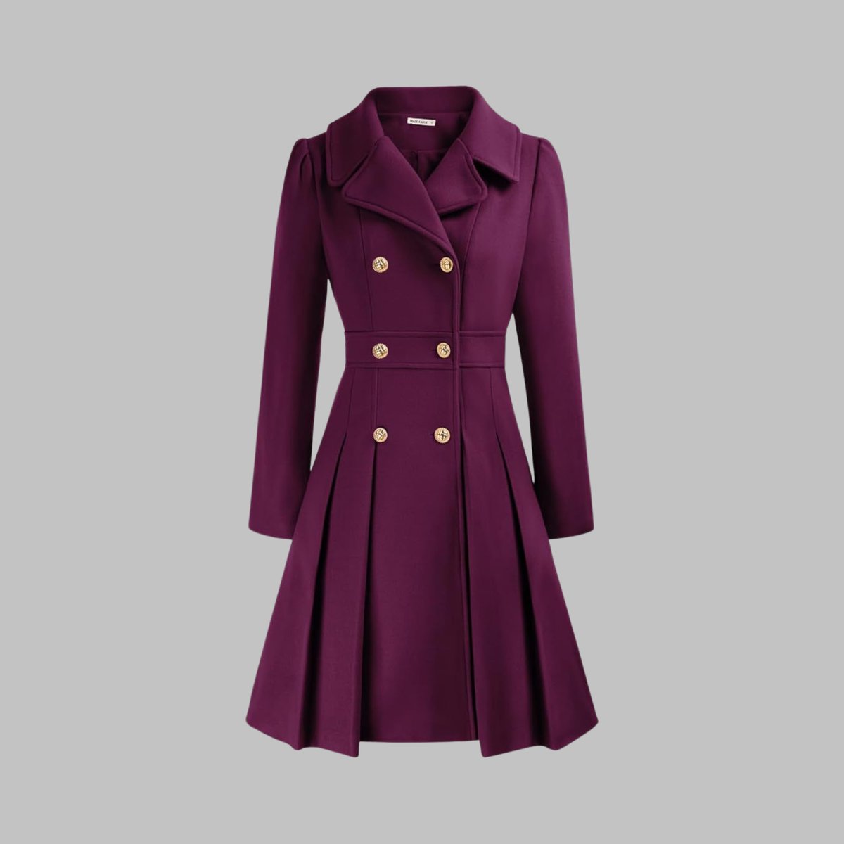 Women's A-Line Overcoat Pleated Hem Double Breasted Buttons – Purple