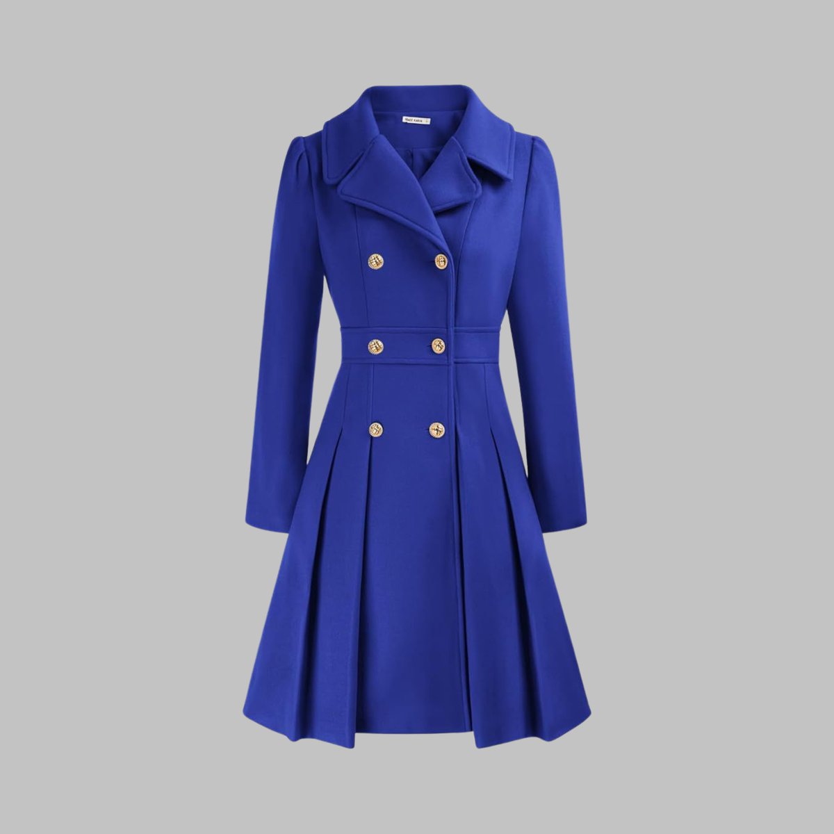 Women's A-Line Overcoat Pleated Hem Double Breasted Buttons – Royal Blue