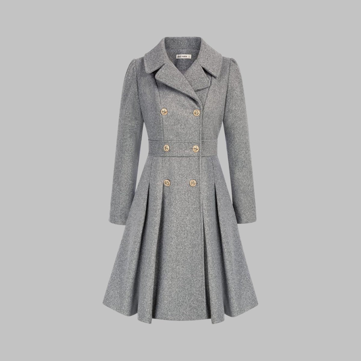 Women's A-Line Overcoat Pleated Hem Double Breasted Buttons – Light Grey