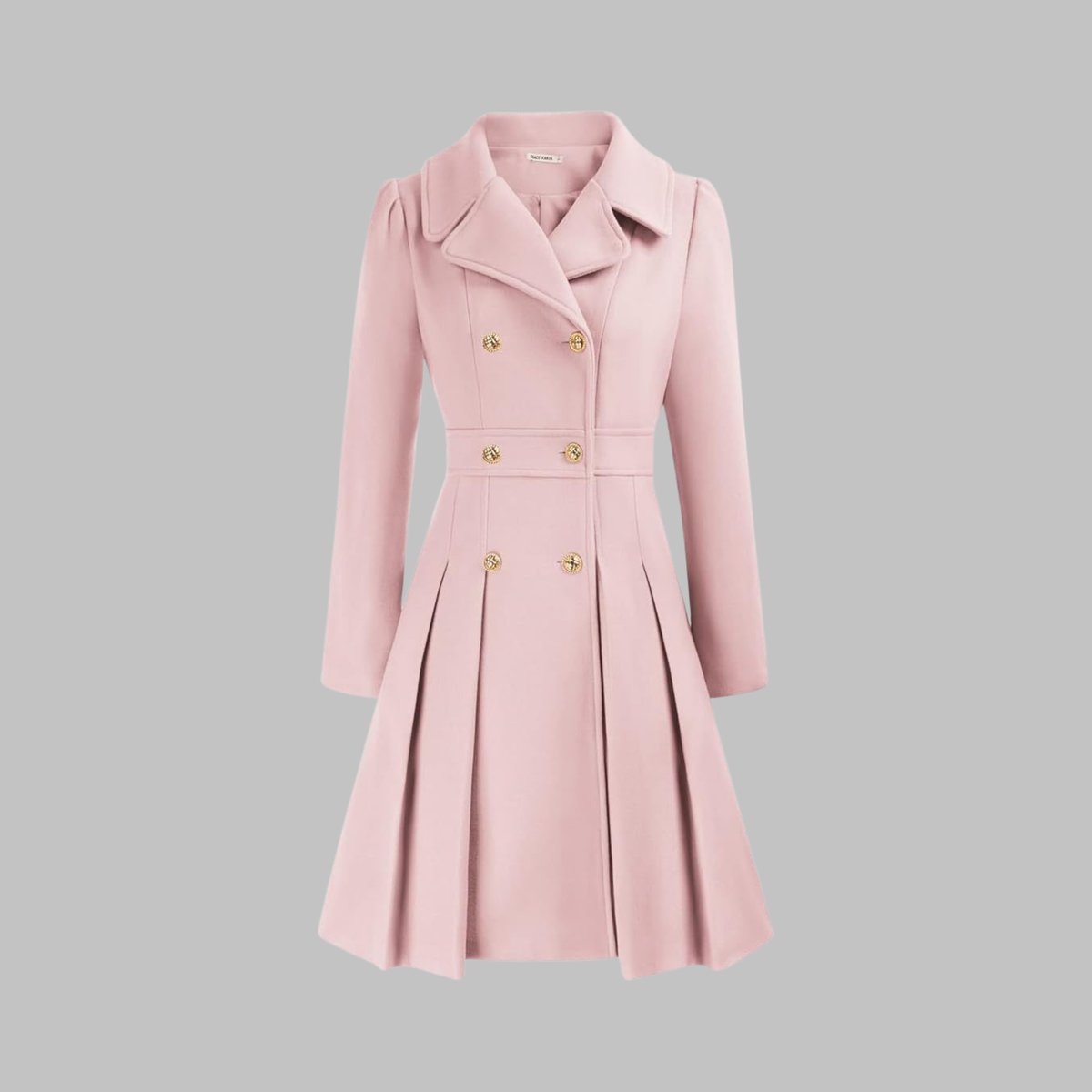 Women's A-Line Overcoat Pleated Hem Double Breasted Buttons – Light Pink