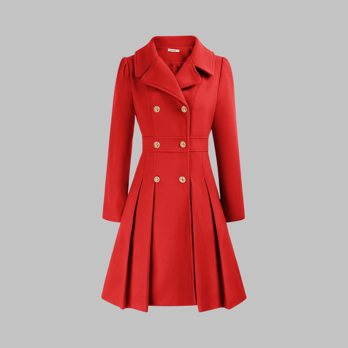 Women's A-Line Overcoat Pleated Hem Double Breasted Buttons – Orange