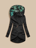 Women's Longline Drawstring Hood Zip Jacket - Black