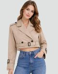 Women's Belted Cropped Trench Jacket with Notched Lapels – Khaki