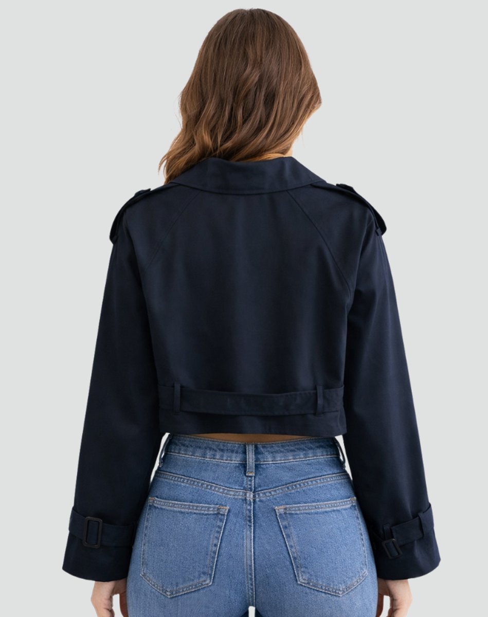 Women's Belted Cropped Trench Jacket with Notched Lapels