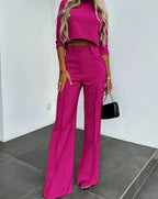 Women's Tailored Mock-Neck Crop Top and Wide-Leg Trousers Co-ord