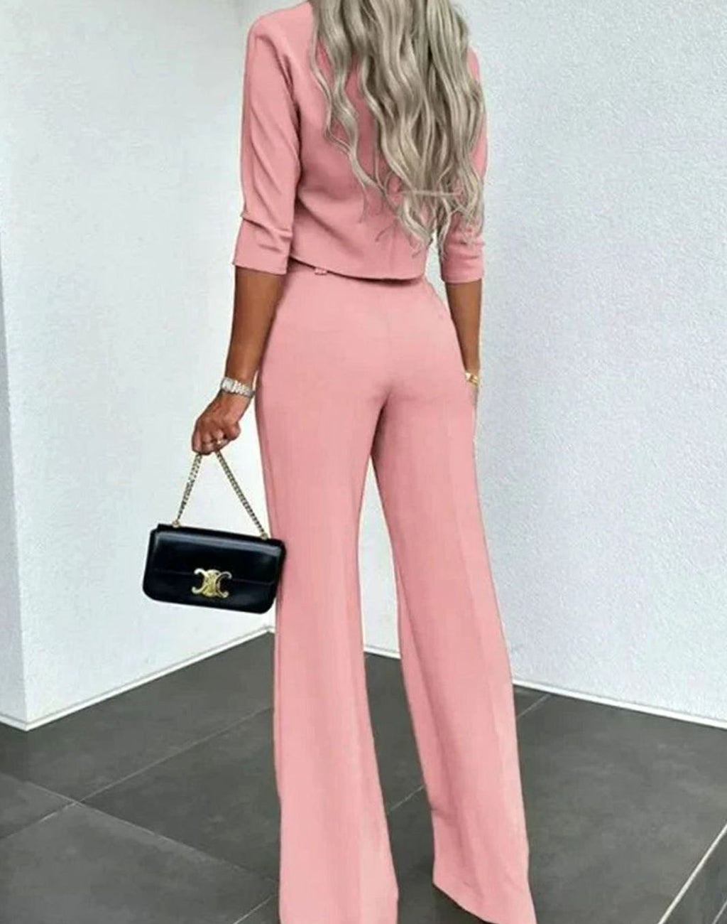 Women's Tailored Mock-Neck Crop Top and Wide-Leg Trousers Co-ord