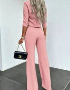 Women's Tailored Mock-Neck Crop Top and Wide-Leg Trousers Co-ord